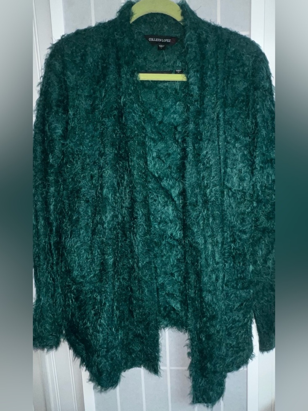 Colleen Lopez Open-Front Eyelash Cardigan Tank Top 2 Piece Set Sz Large/XL GREEN